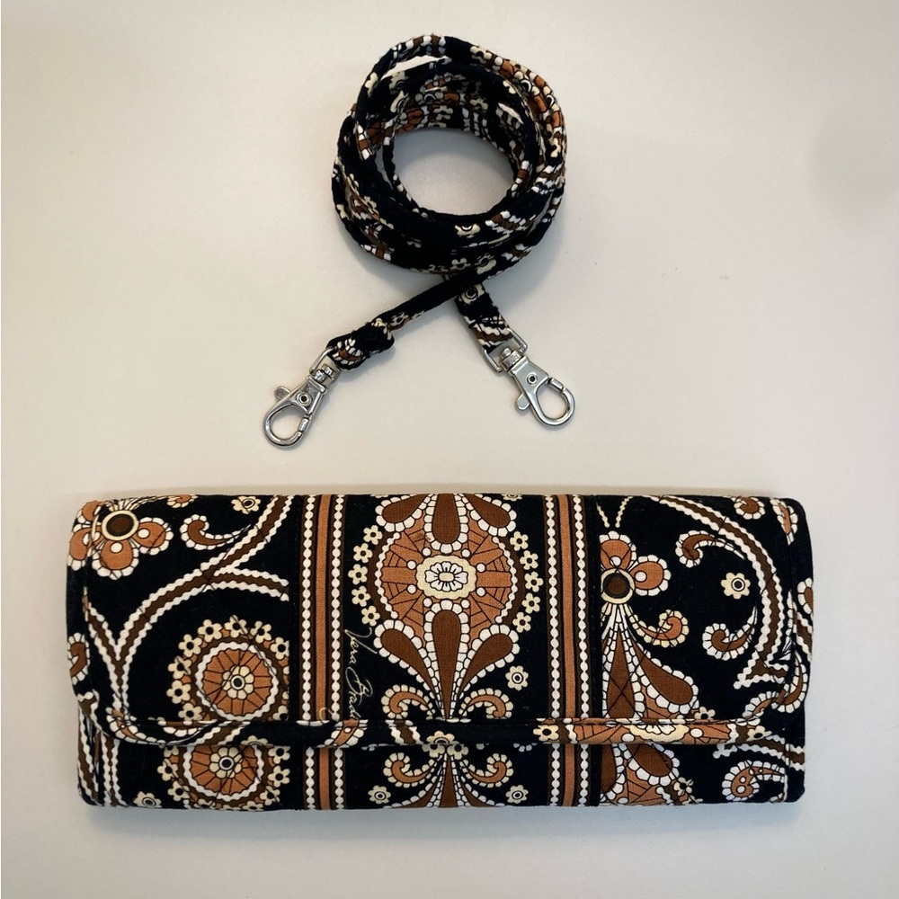 Vera Bradley Black and Brown Patterned Wallet with Removable Strap